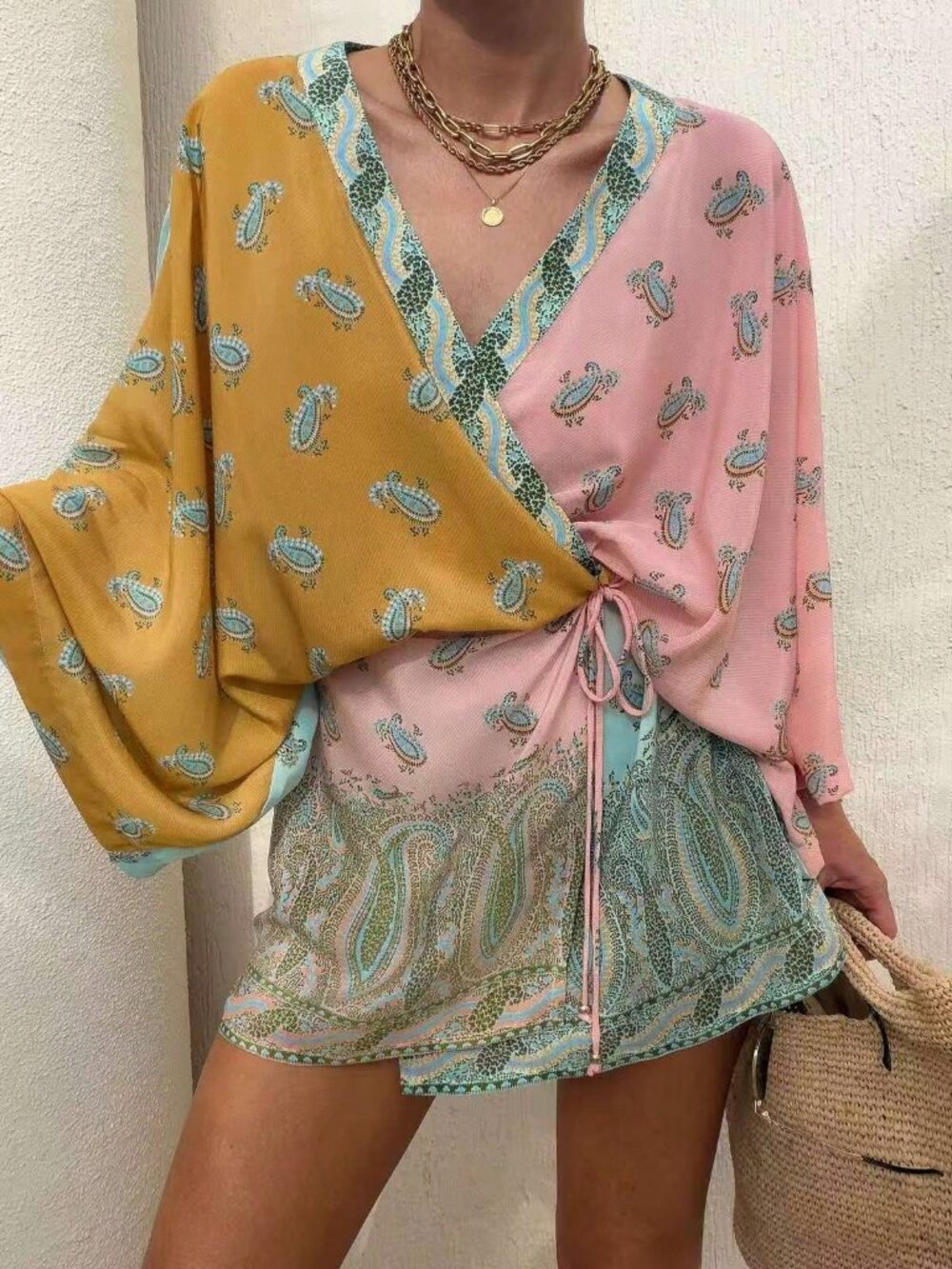 Flower Casual Women's Bohemian Full-Print Robe-Style Mini Dress